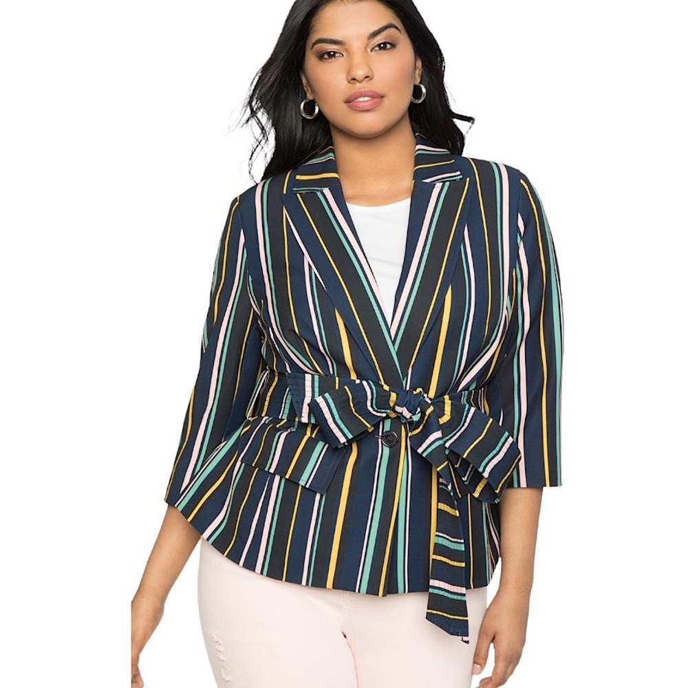 ELOQUII Striped tie waist blazer Jacket